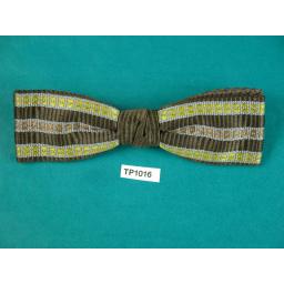 Vintage Mustard, Grey, Brown Striped Square End Jacquard Clip On Bow Tie