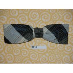 Vintage 1950s Clip On Bow Tie Black/Grey Slubbed Weave U.S.A