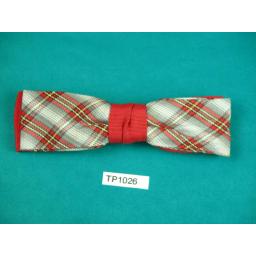 Vintage Boy's Red & Grey Tartan Over Red Double Bow Square End Clip On Bow Tie