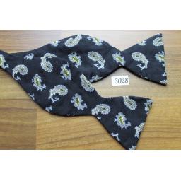 Vintage Self Tie Straight End Thistle Bow Tie Black/Grey & Gold Paisley