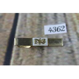 Vintage SWANK Tie Clip Gold Metal With White Lucite And Scrollwork Design 1.5"