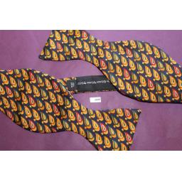 Vintage All Silk Navy Gold Green Burgundy Ducks Self Tie Square End Thistle Bow Tie
