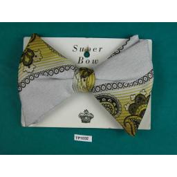 Super Bow Vintage Yellow & Grey Paisley Large Clip On Bow Tie