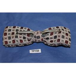 Vintage Cream Burgundy & Grey Square Pattern Square End Clip On Bow Tie