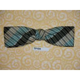 Vintage Clip On Bow Tie Blue/Light Blue/Cream With Silver Pinstripe