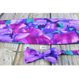 Vintage Lilac Floral Multi-Colour Cummerbund Pre-Tied Bow Tie Set