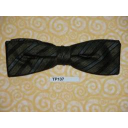 Vintage Clip On Bow Tie Dark Olive/Black/Grey Stripe