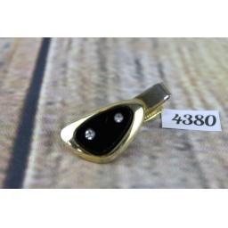 Vintage Sarah Coventry Gold Metal Diamante and Black Glass Tie Clip 1.5"