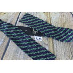 Vintage Keys All Silk Self Tie Adjustable Straight End Paddle Bow Tie Navy & Green Striped