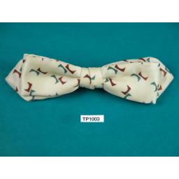Vintage Cream, Claret & Green Repeat Pattern Arrow End Clip On Bow Tie
