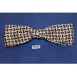 Vintage Cream Brown & Grey Repeat Pattern Square End Clip On Bow Tie