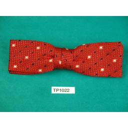 Vintage Boy's Deep Red Cream & Black Stars Square End Clip On Bow Tie