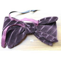 Vintage 1970s Pre-Tied Bow Tie Burgundy Velvet Carved Diagonal Stripe Adjustable Collar Size