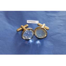 Vintage Cuff Links Large Clear Round Faceted Glass Stones Gold Metal Settings