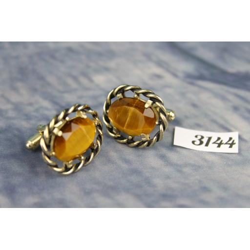 Vintage Large Gold Metal Tigers Eye Stone Cufflinks