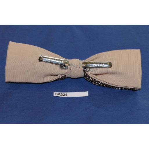 Vintage Brown & Cream Over Taupe Double Bow Square End Clip On Bow Tie