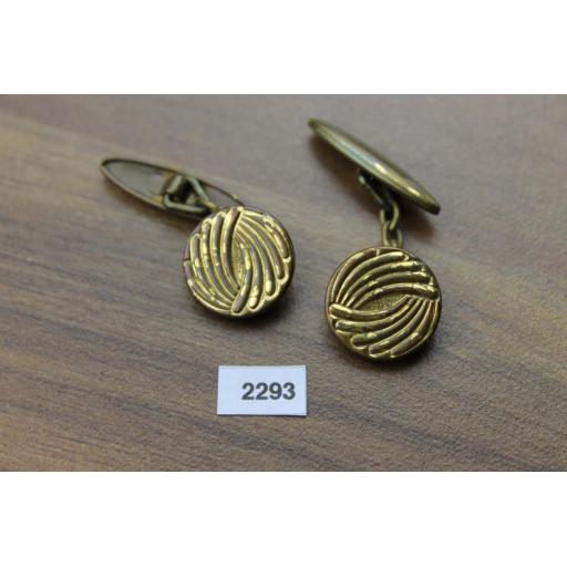 Vintage Ribbed Gold Metal Round Chain Connect Cuff Links 1950s