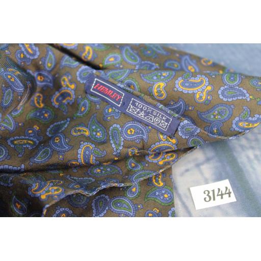Vintage Hemleys 100% Long Cravat Or Scarf Arrow End Taupe Blue Gold Paisley