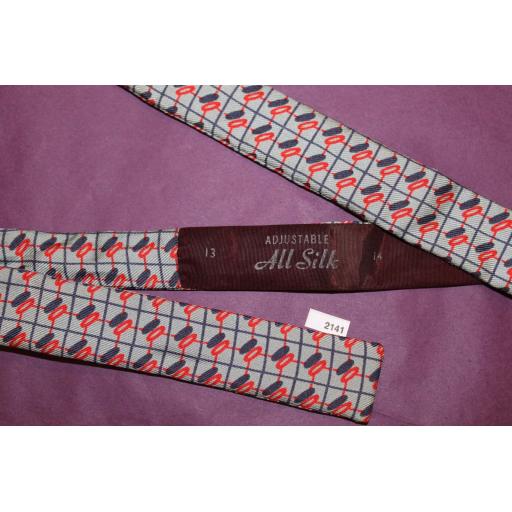 Vintage All Silk Self Tie Bow Tie Straight End Skinny Red Grey Black Repeat Pattern