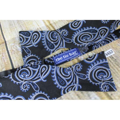 The Tie Bar 100% Silk Self Tie Straight End Thistle Bow Tie Navy & Silver Paisley