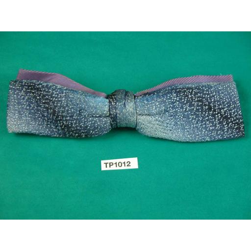 Vintage Shades of Blue Over Purple Double Bow Square End Clip On Bow Tie