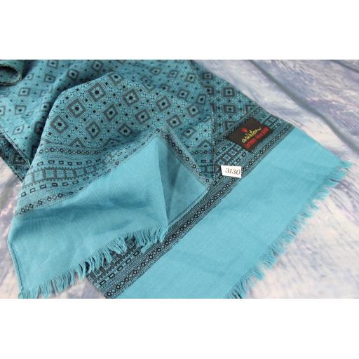 Vintage Ariston Cashmere & Pure Wool Black & Blue Pattern Scarf