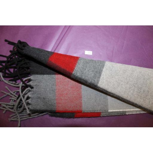 Austin Reed Mens Red Grey Large Check Fringed Scarf New