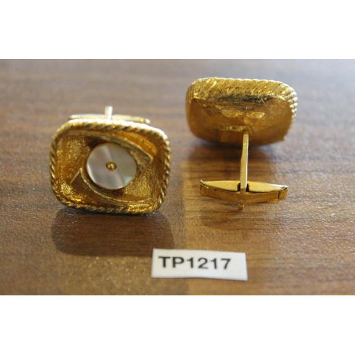 Vintage Gold Metal & Inset Mother Of Pearl Cuff Links