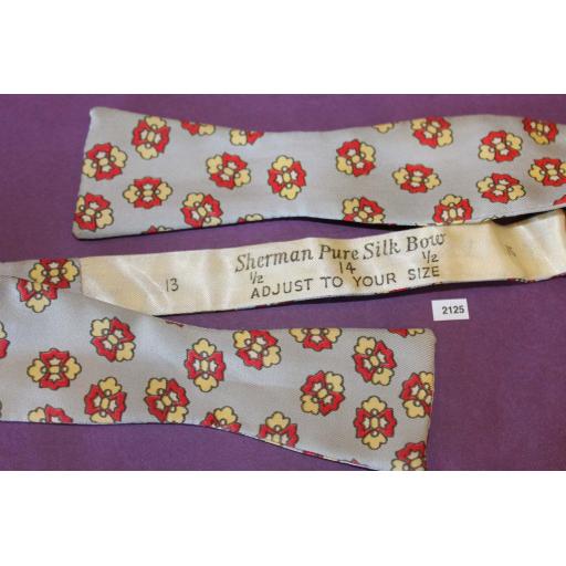 Vintage Sherman 100% Silk Self Tie Straight End Bow Tie Grey Red Yellow