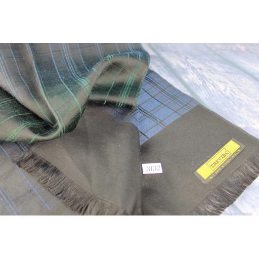 Vintage Trevira 35% Wool Black & Blue /Green Sheen Squares Pattern Scarf