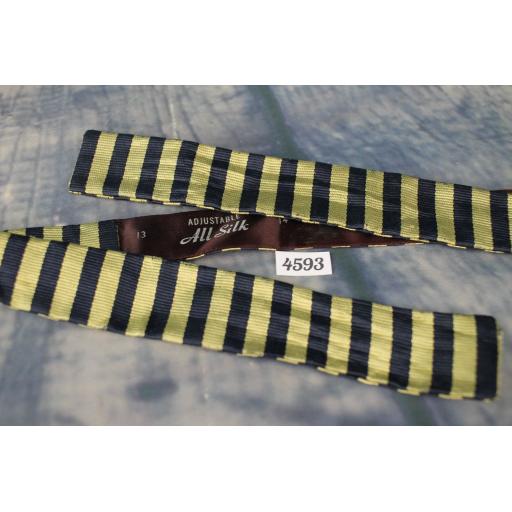 Vintage Pure Silk Straight Skinny Bow Tie broad Striped Navy & Gold
