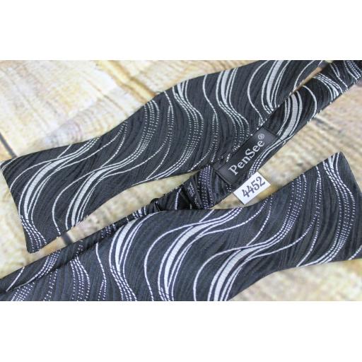 Pensee 100% Silk Self Tie Straight End Thistle Bow Tie Black & Silver Swirl
