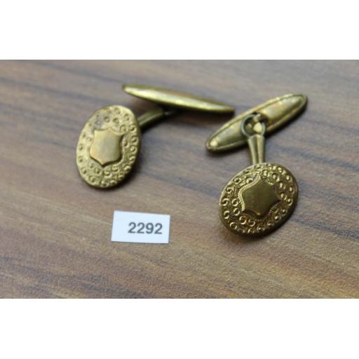 Vintage Embossed & Shield Gold Metal Oval Chain Connect Cuff Links 1950s