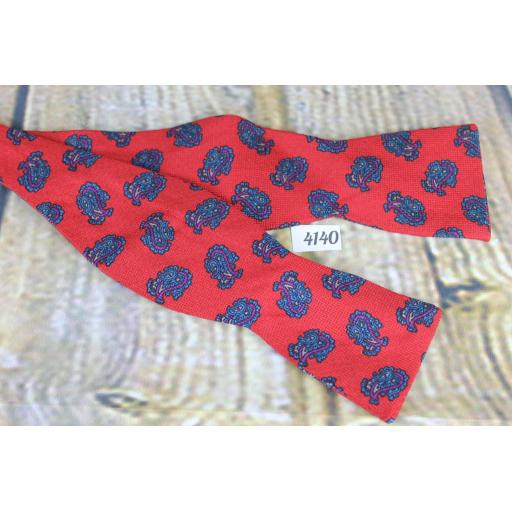 Vintage Ferrell Reed Self Tie Straight End Thistle Bow Tie Red & Blue Paisley