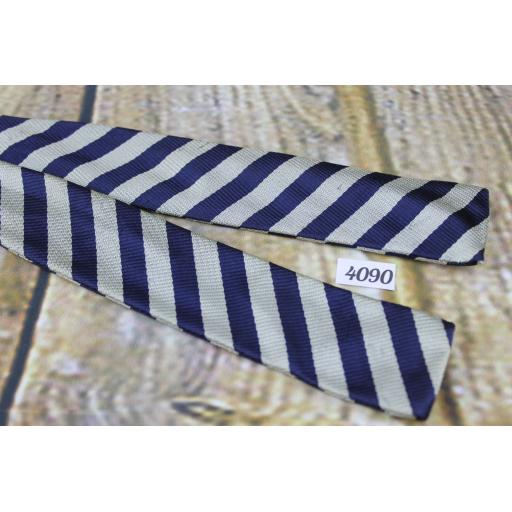 Vintage Self Tie Straight End Paddle Bow Tie Navy & Silver Stripe