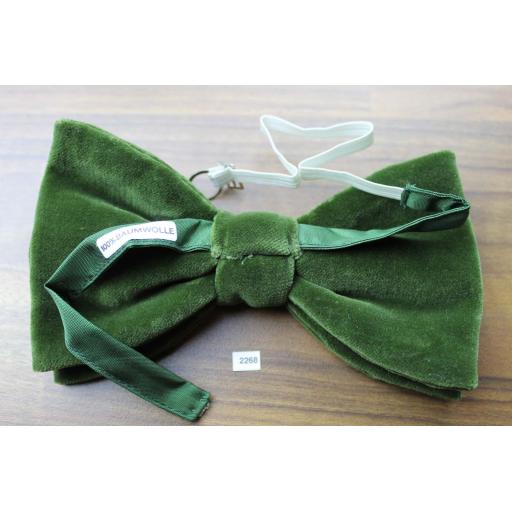 Vintage 1970s Pre-Tied Bow Tie Olive Green Velvet Adjustable Collar Size