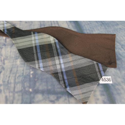 Superb Joseph Abboud Unusual Different Ended Brown/Tartan Plaid Self Tie Square End Thistle Bow Tie