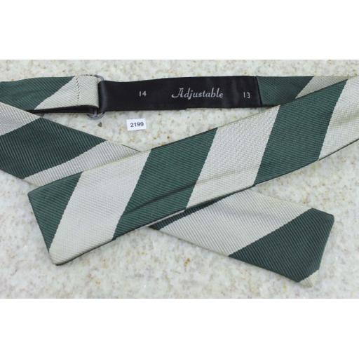 Vintage Self Tie Straight End Skinny Bow Tie Green & Beige Broad Stripe