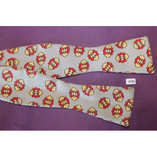 Vintage Sherman 100% Silk Self Tie Straight End Bow Tie Grey Red Yellow