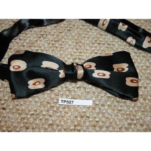 Vintage Pre-tied End Square Bow Tie Black WIth Dark Cream Repeat Pattern