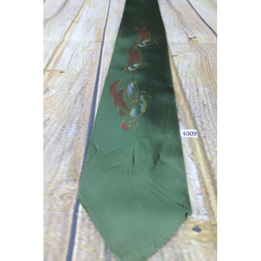 Superb Vintage 1940s/1950s Hand Painted Dark Green Wild Ducks Tie 4.5" Wide Lindyhop/Swing