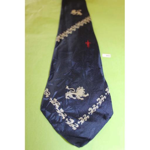 Vintage 1940s/50s All Silk Lions & Fleur De Lis Jacquard Tie 3.5" Wide Navy Red & Grey