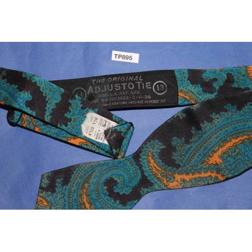 Vintage 100% Silk Self Tie Pointed End Thistle Bow Tie Turquoise Paisley