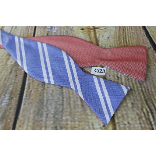 Saddlebred All Silk Self Tie Bow Tie Straight End Thistle Double Sided Reverseable Red/Blue Stripes
