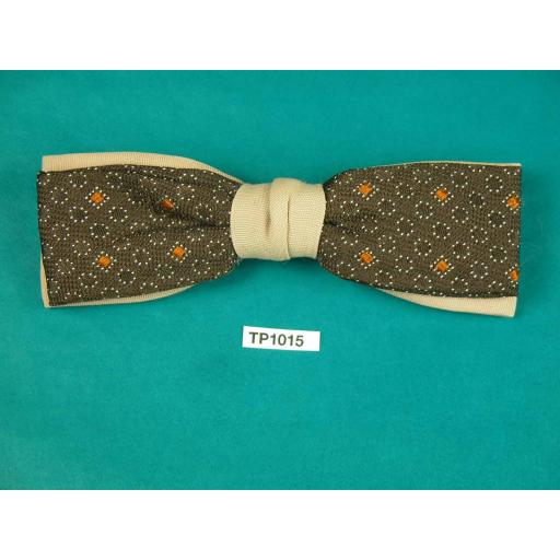 Vintage 1950s Clip On Bow Tie Ormond U.S.A Dusky Pink and Brown Pattern