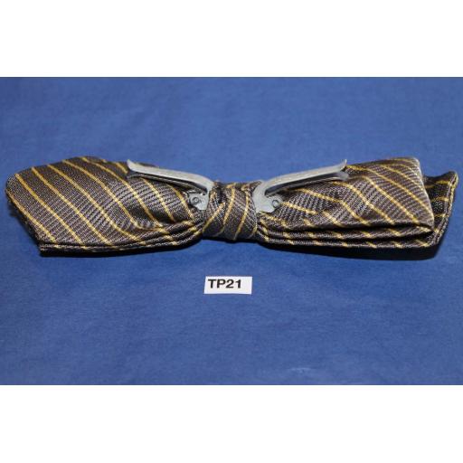 Vintage Grey & Gold Repeat Striped Arrow End Clip On Bow Tie