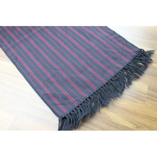 Vintage Mens Shubert 100% Wool Burgundy Black Striped Fringed Scarf Retro Mod