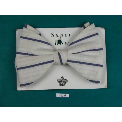 Super Bow Vintage White Navy Stripe Seersucker Large Clip On Bow Tie