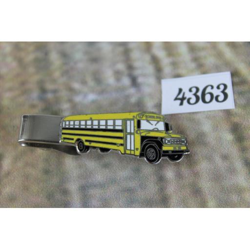 Silver Metal And Enamel Large Yellow American School Bus Tie Clip 2"