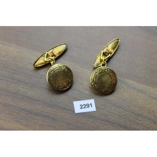 Vintage Embossed Gold Metal Round Chain Connect Cuff Links 1950s